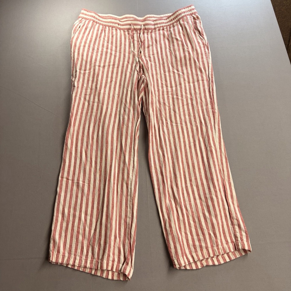 Old Navy Pants Womens XL Red White Striped Linen Blend Wide Leg Relaxed Beach